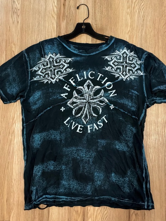Affliction Other - Vintage Affliction Y2K Black Tee with Teal Fade
